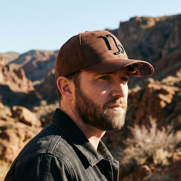 Zodiac Capricorn Curved Cap - Brown Suede & Artificial Leather