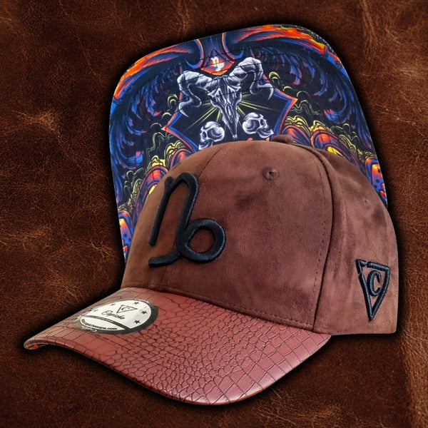 Zodiac Capricorn Curved Cap - Brown Suede & Artificial Leather