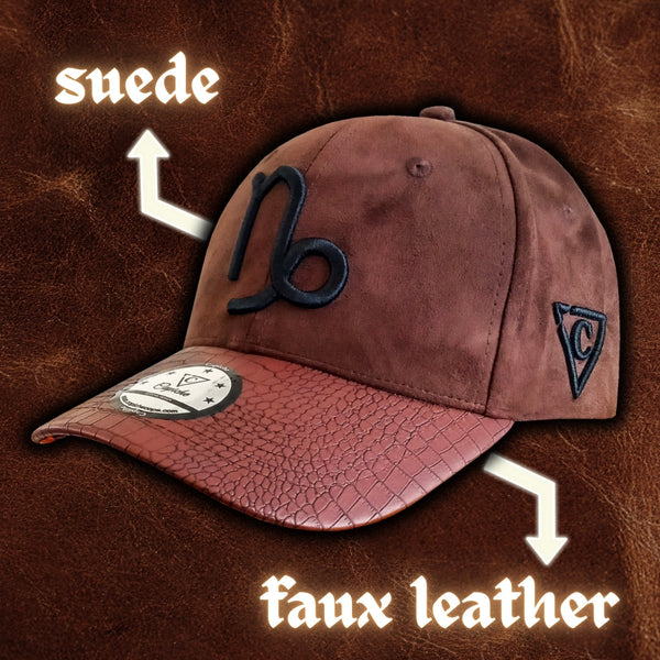 Zodiac Capricorn Curved Cap - Brown Suede & Artificial Leather